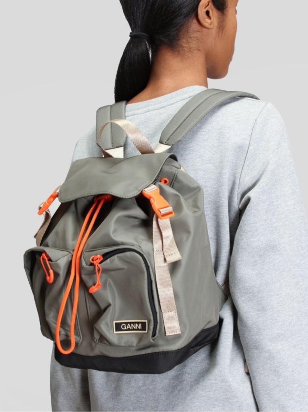 🌻NEW w/Tag GANNI Small Recycled Tech Backpack Kalamata Green Designer Utility
